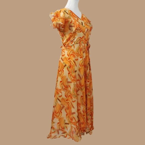 Orange and Cream Color Printed Dress | Muvvas Boutique - Picture 1 of 5